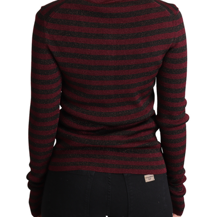 Dolce & Gabbana Black Red Striped Viscose Cardigan Sweater