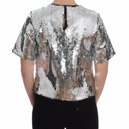 Dolce & Gabbana Silver Sequined Crewneck Blouse T-shirt Top