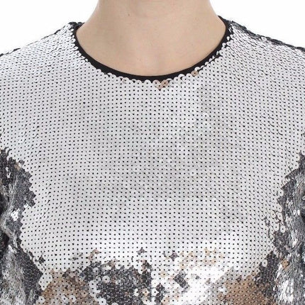 Dolce & Gabbana Silver Sequined Crewneck Blouse T-shirt Top
