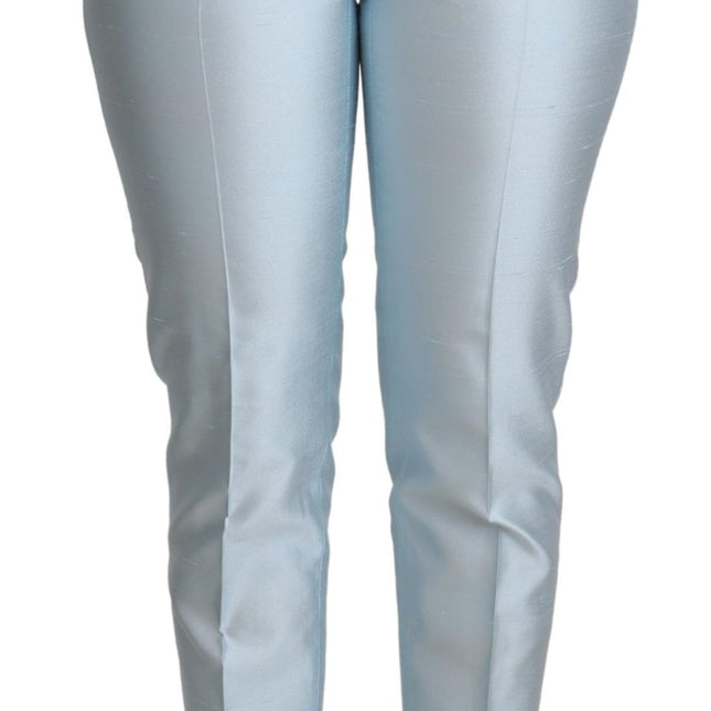 Dolce & Gabbana Light Blue Silk Cropped Tapered Trouser Pants