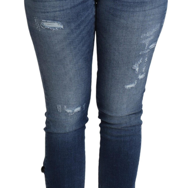 Dolce & Gabbana Blue Embellished Skinny Trouser Cotton Jeans
