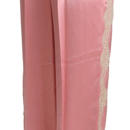 Dolce & Gabbana Pink Lace Trimmed Silk Satin Wide Legs Pants
