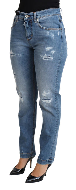 Dolce & Gabbana Blue Tattered Skinny Denim Cotton Blend Jeans