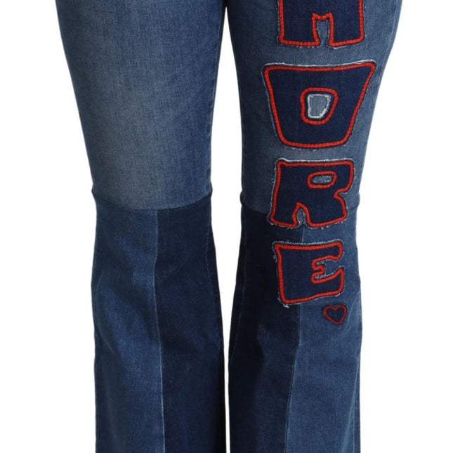 Dolce & Gabbana Blue Amore Patch Boot Cut Cotton Stretch Pant