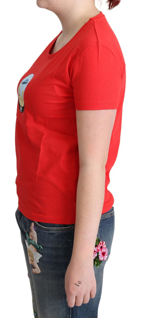 Moschino Red Printed Cotton Short Sleeves Tops Blouse T-shirt