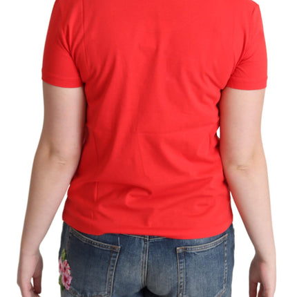 Moschino Red Printed Cotton Short Sleeves Tops Blouse T-shirt