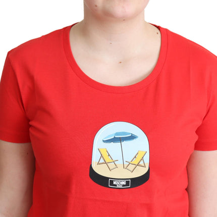 Moschino Red Printed Cotton Short Sleeves Tops Blouse T-shirt