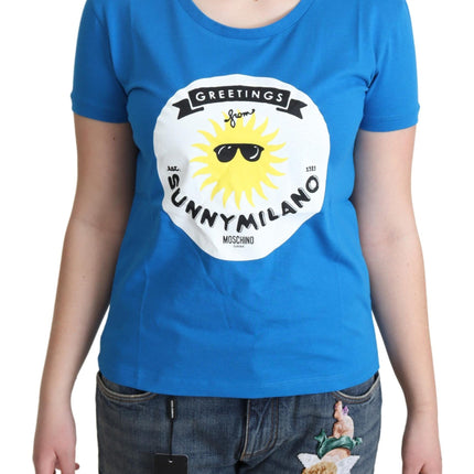 Moschino Blue Cotton Sunny Milano Print Tops T-shirt