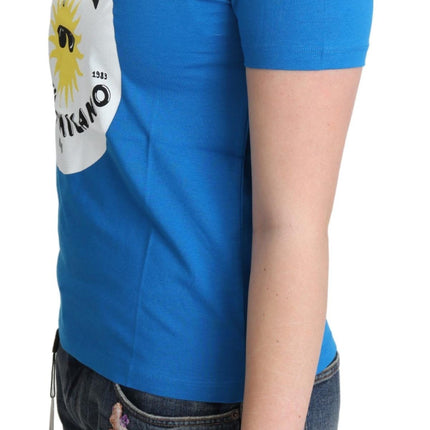 Moschino Blue Cotton Sunny Milano Print Tops T-shirt