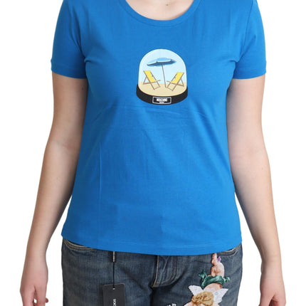 Moschino Blue Printed Cotton Short Sleeves Tops T-shirt