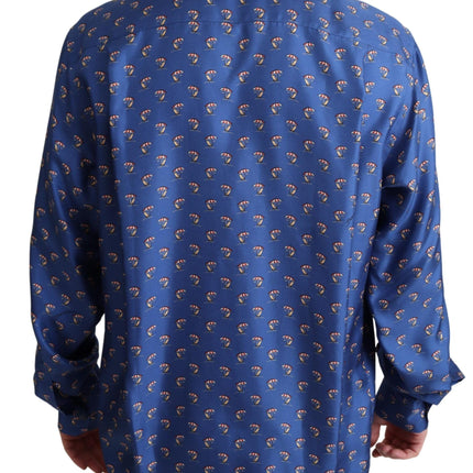 Dolce & Gabbana Blue Beach Chair Umbrella Print Silk Shirt