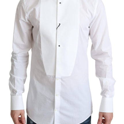 Dolce & Gabbana White Bib Cotton Poplin Men Formal Shirt