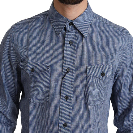 Dolce & Gabbana Blue Stripes Men Casual Button Down Shirt