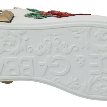 Dolce & Gabbana White Roses Sequined Crystal Womens Sneakers Shoes