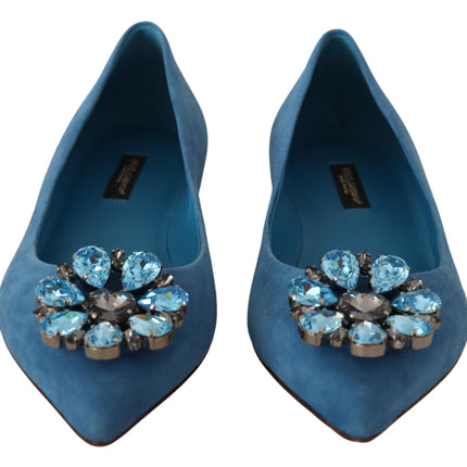 Dolce & Gabbana Blue Suede Crystals Loafers Flats Shoes