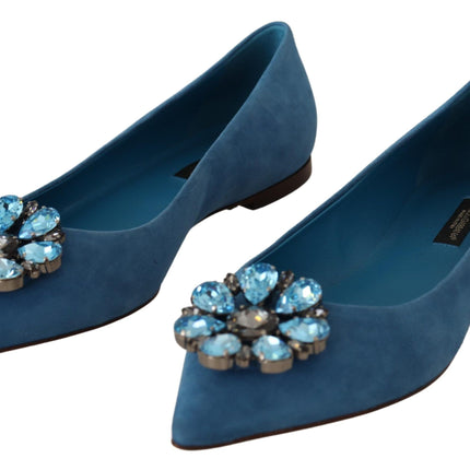 Dolce & Gabbana Blue Suede Crystals Loafers Flats Shoes