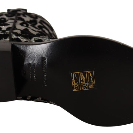 Dolce & Gabbana Gray Black Leopard Cowboy Boots Shoes