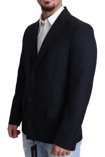 Dolce & Gabbana Dark Blue Wool Single Breasted Coat Jacket