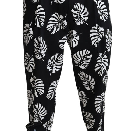 Dolce & Gabbana Black Leaf Cotton Stretch Trouser Pants Pants