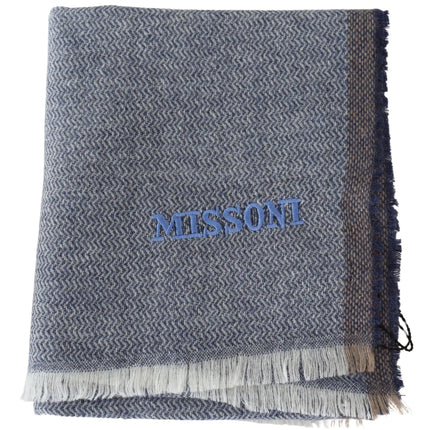 Missoni Gray Striped Wool Unisex Neck Wrap Fringes Scarf