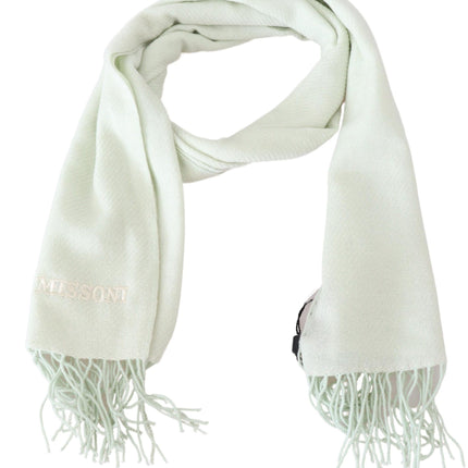 Missoni Light Green Pattern Cashmere Unisex Wrap Fringes Scarf