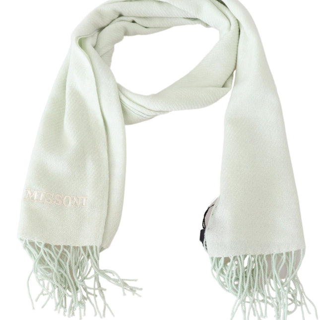 Missoni Light Green Pattern Cashmere Unisex Wrap Fringes Scarf