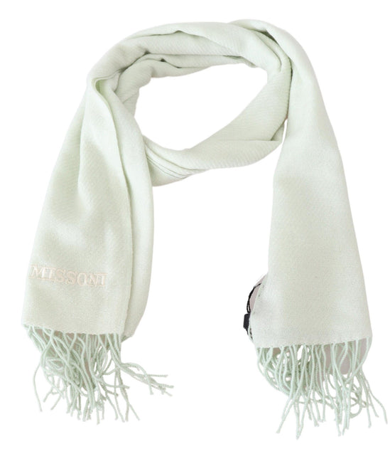 Missoni Light Green Pattern Cashmere Unisex Wrap Fringes Scarf