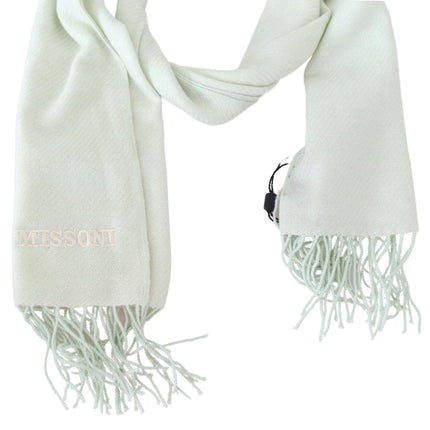 Missoni Light Green Pattern Cashmere Unisex Wrap Fringes Scarf