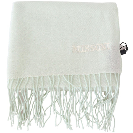Missoni Light Green Pattern Cashmere Unisex Wrap Fringes Scarf