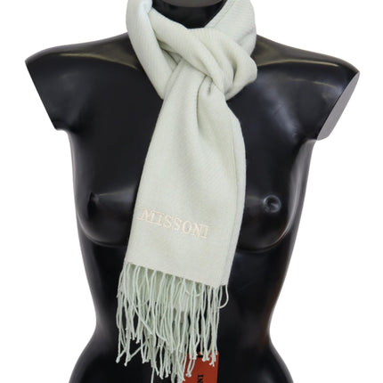 Missoni Light Green Pattern Cashmere Unisex Wrap Fringes Scarf