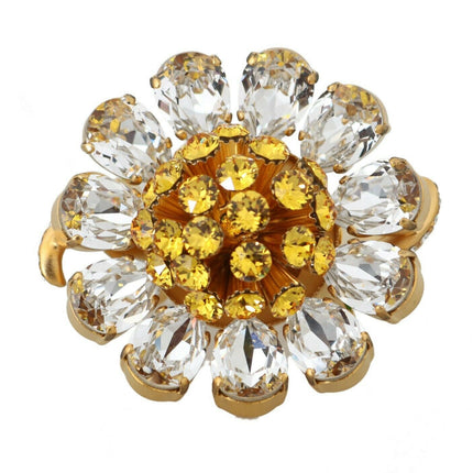 Dolce & Gabbana Gold Brass Yellow Crystal Flower Ring