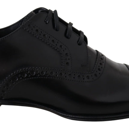 Dolce & Gabbana Black Leather Men Derby Formal Loafers Shoes