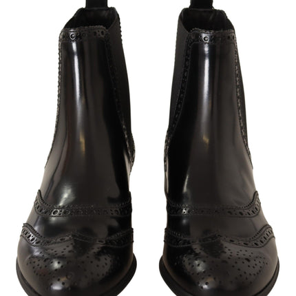 Dolce & Gabbana Black Leather Ankle High Flat Boots Shoes