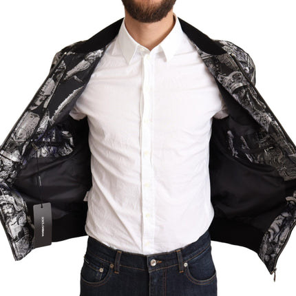 Dolce & Gabbana Black Silver Puppi Motive Bomber Jacket