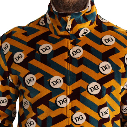Dolce & Gabbana Multicolor Velvet DG Logo Mens Sweater Jacket