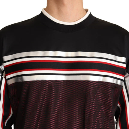 Dolce & Gabbana Black Red Mesh Sport Pullover Crewneck Sweater