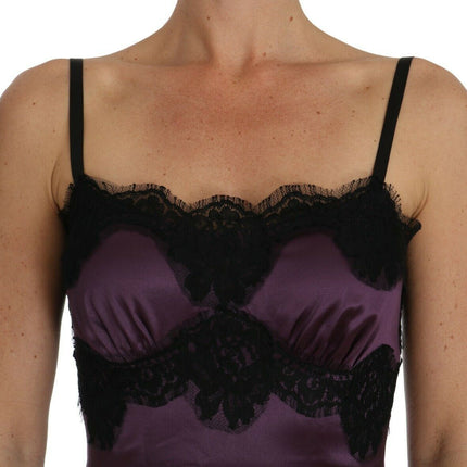 Dolce & Gabbana Purple Silk Stretch Black Lace A-Line Dress