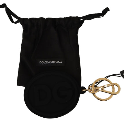 Dolce & Gabbana Black Rubber DG Logo Gold Brass Metal Keyring Keychain