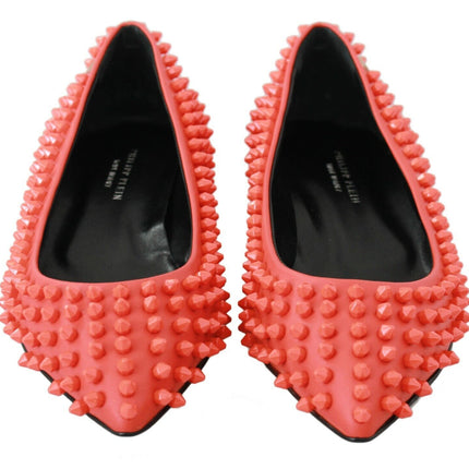 Philipp Plein Orange Leather Ballerina WHAT I DO Flats Shoes