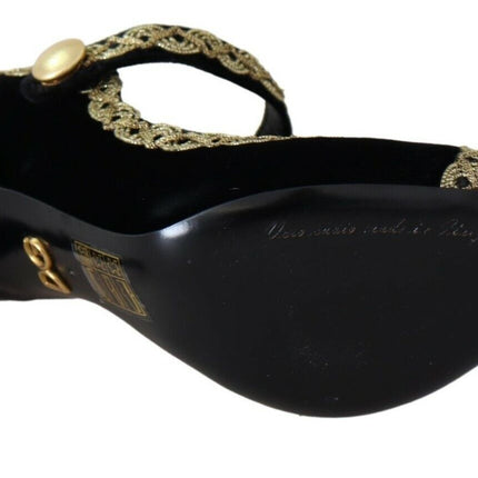 Dolce & Gabbana Black Embellished Velvet Mary Jane Pumps Shoes