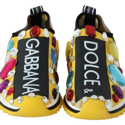 Dolce & Gabbana Yellow Multicolor Crystals Sneakers Shoes