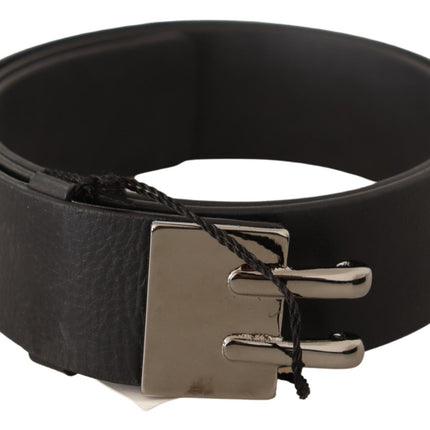 Costume National Black Leather Silver Buckle Waist Belt