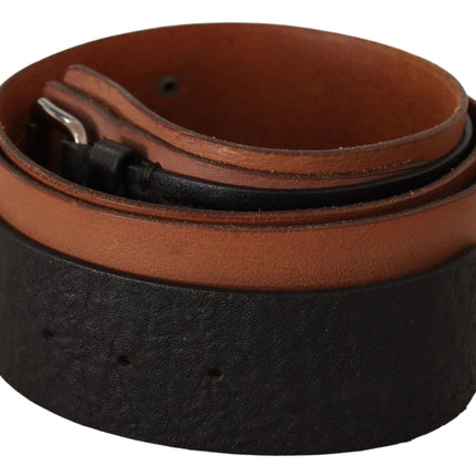 Costume National Black Brown Leather Silver Buckle