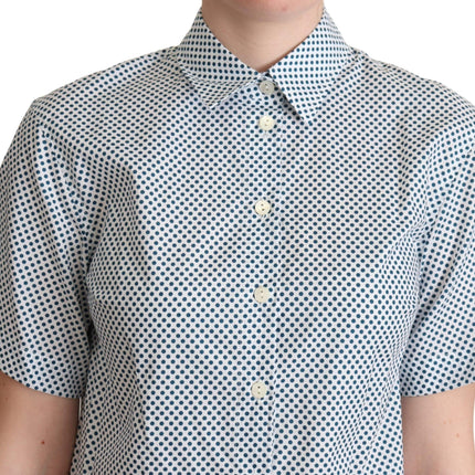Dolce & Gabbana White Blue Polka Dot Cotton Shirt