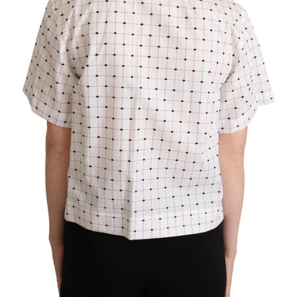 Dolce & Gabbana White Polka Dot Cotton Collared Shirt Top