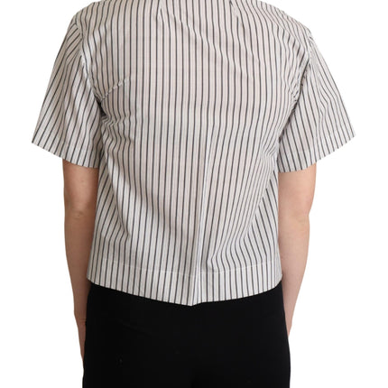 Dolce & Gabbana White Black Striped Collared Shirt