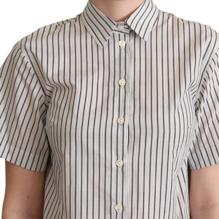 Dolce & Gabbana White Black Striped Collared Shirt