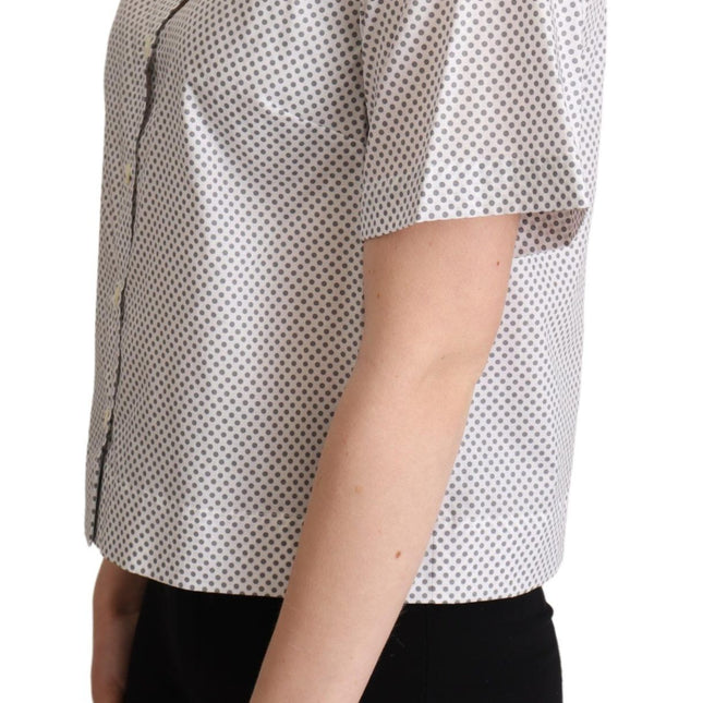 Dolce & Gabbana White Gray Polka Dots Collared Button Shirt