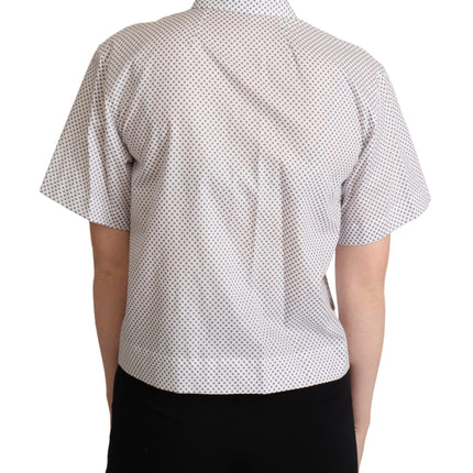 Dolce & Gabbana White Gray Polka Dots Collared Button Shirt