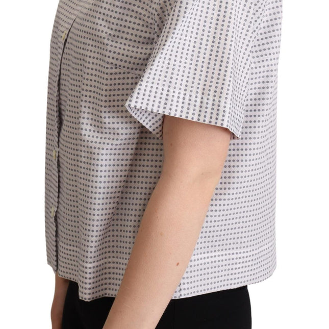 Dolce & Gabbana White Polka Dots Collared Blouse Shirt
